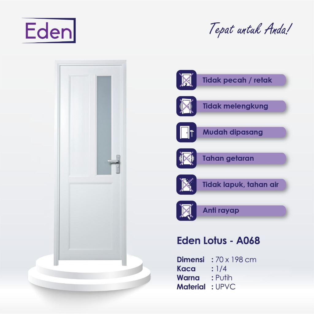 PINTU EDEN LOTUS UPVC A068 WHITE KIRI